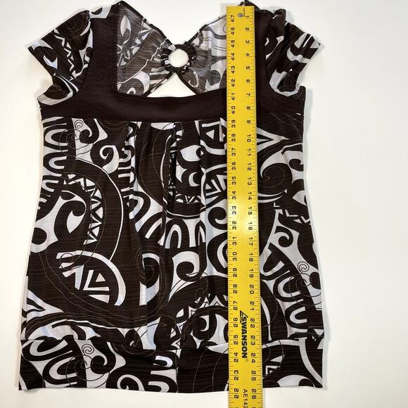 HEART & SOUL Ladies Square Neck Cap Sleeve Abstract Stretchy Peek A Boo Back XL - Picture 4 of 8